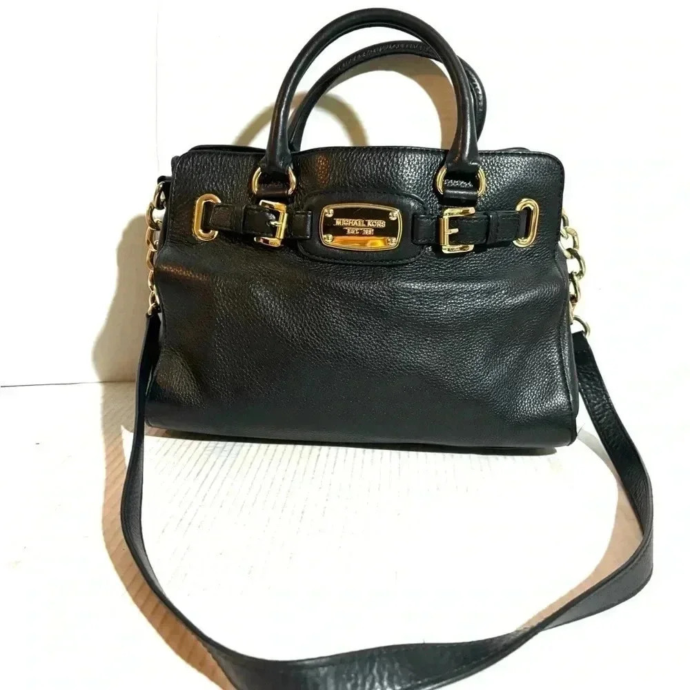 Michael Kors black leather satchel handbag